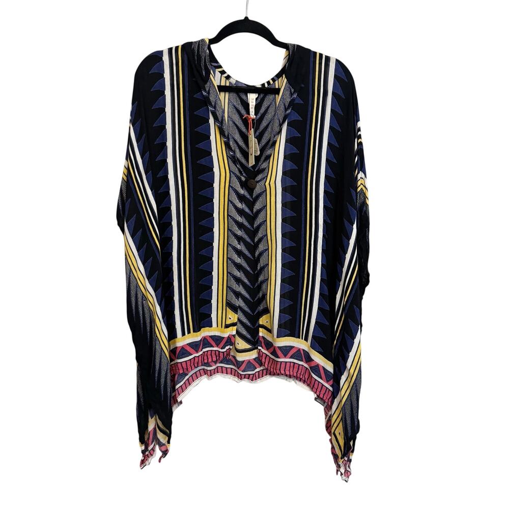Raga Womens Hooded Poncho Woven Cardigan Small Blue Boho Beach Tribal Hippie NWT